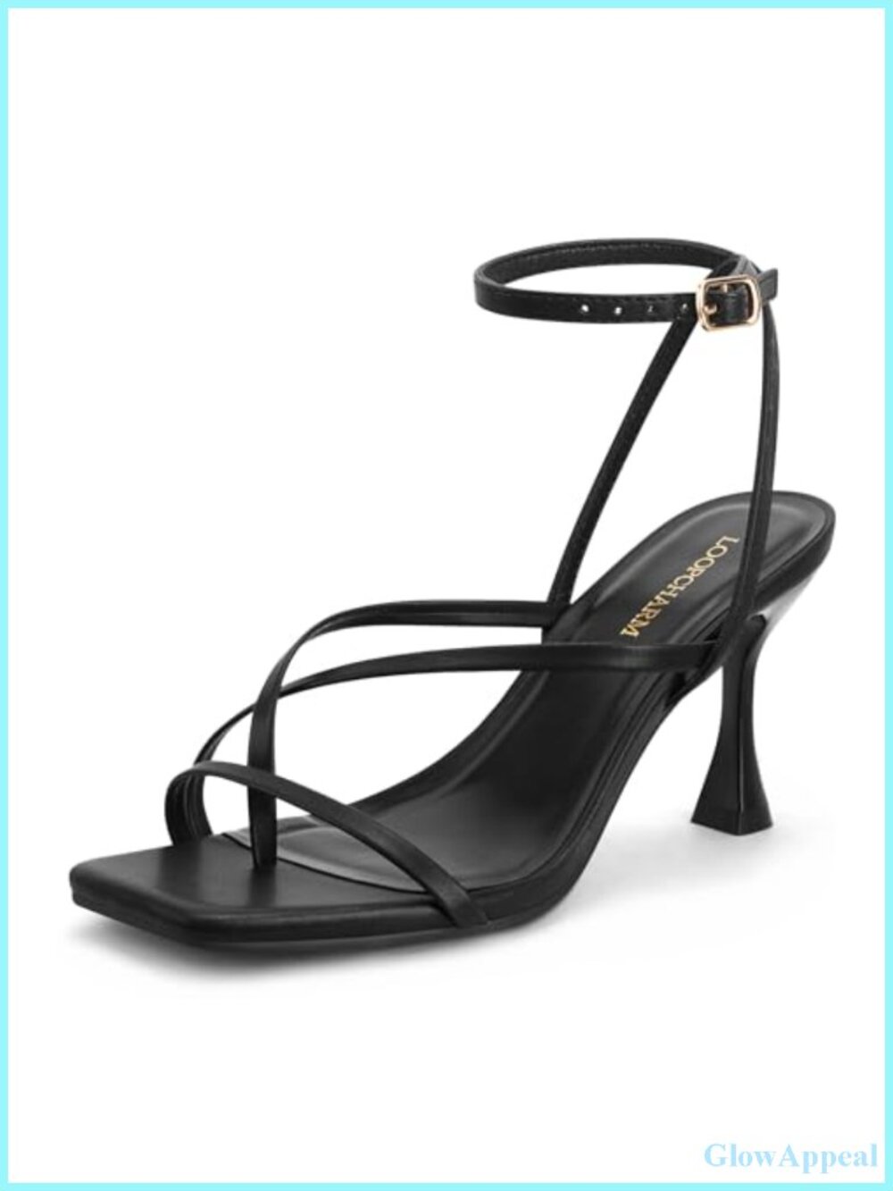 Women's Strappy High Heels Sandals Square Open Toe Ankle Strap Faux Leather